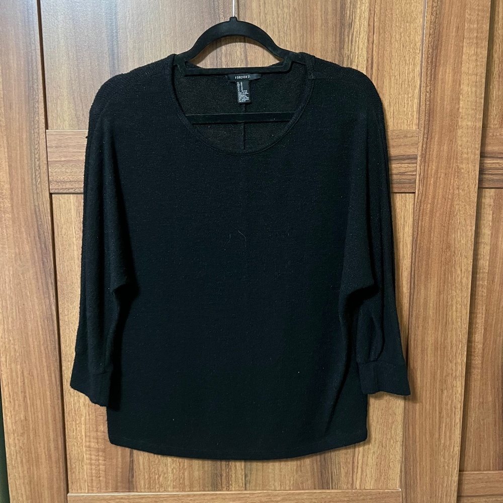 Forever 21 Sheer Black Quarter Sleeve Top